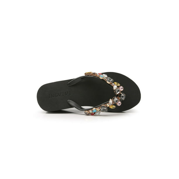 Womens Summer Ladies Holiday Jewel Encrusted Flip Flops Shoes Sandals
